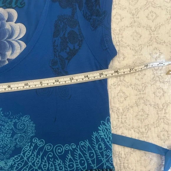 Desigual Blue and Black Midi Dress with round deep Neck - Picture 6 of 8